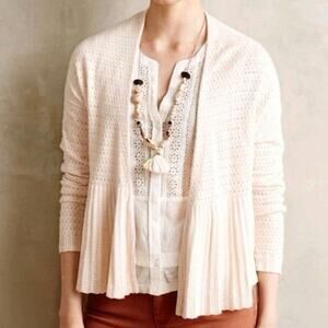 Anthropologie Moth Cream Pointelle Peplum Open Front Cardigan Cashmere Large L